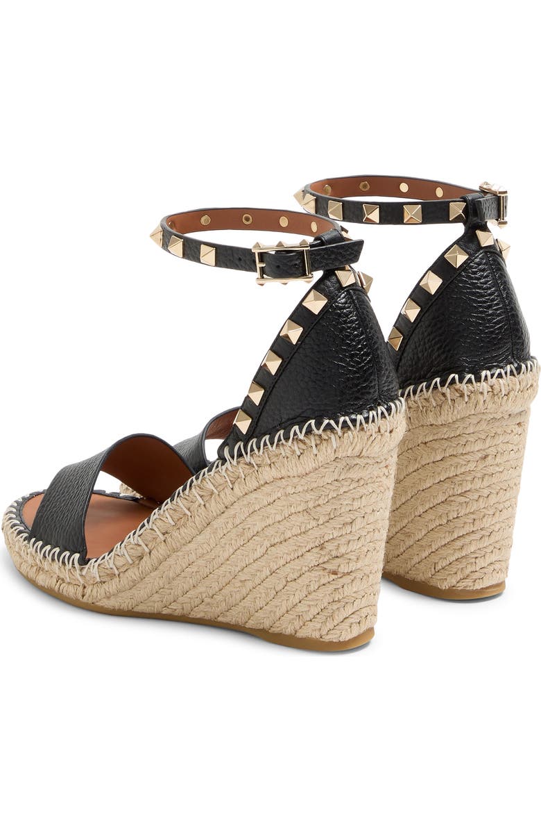 Valentino Rockstud Espadrille Wedge Sandal, Alternate, color, Natural/ Black
