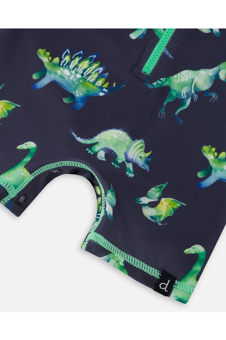 Little Boy's Long Sleeve One Piece Rashguard Grey Printed Dinosaurs, Alternate, color, Grey Printed Dinosaurs