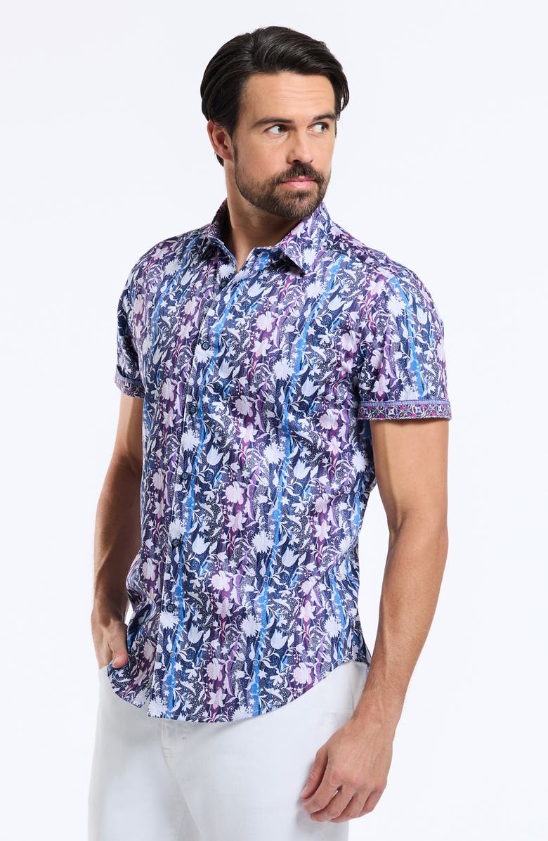 Robert Graham Zorin Short Sleeve Cotton Button-Up Shirt, Alternate, color, Blue