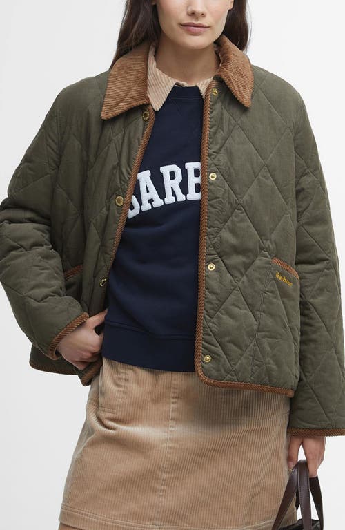 Barbour Emilia Womens Quilted Jacket In Deep Olive/sky Dress Tartan