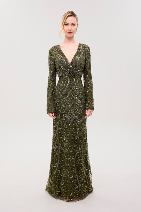 Embellished Sequin Abstract Gown