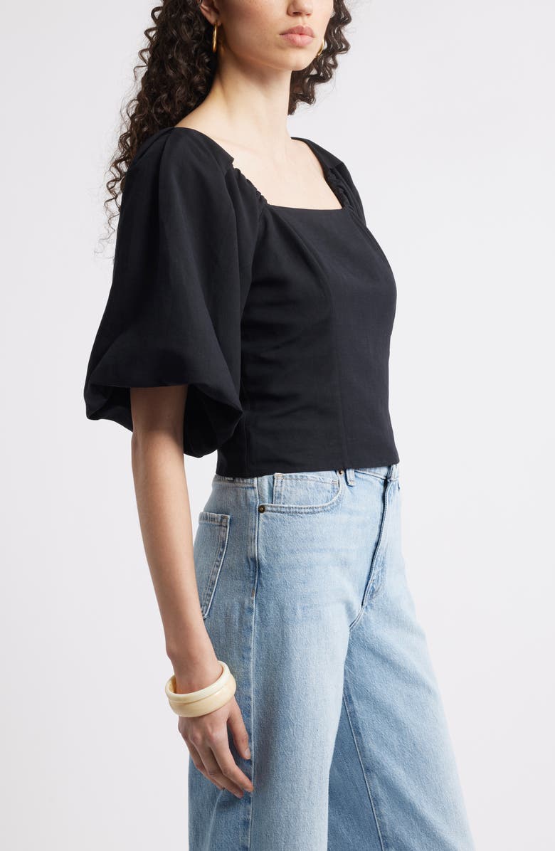 Nordstrom Puff Sleeve Square Neck Top, Alternate, color, Black