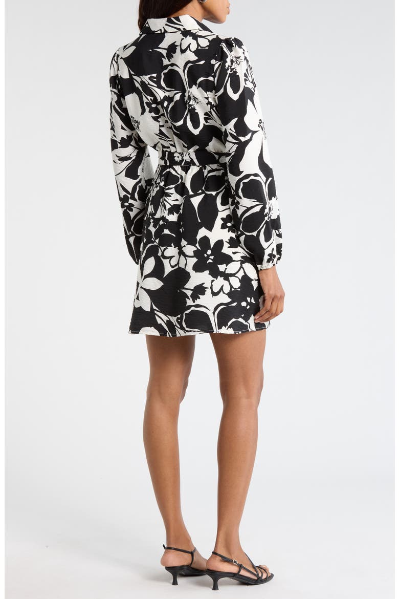 Floral Long Sleeve Shirtdress, Alternate, color, BLACK/ WHITE
