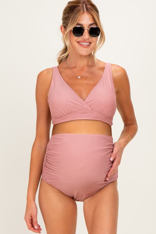 Pinkblush High Waist Maternity Bikini Set In Mauve