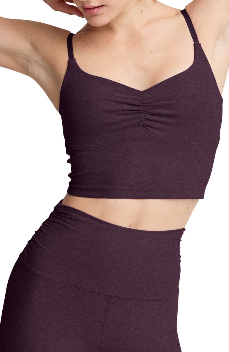 Beyond Yoga Shirred Crop Camisole, Main, color, Eggplant Purple Heather