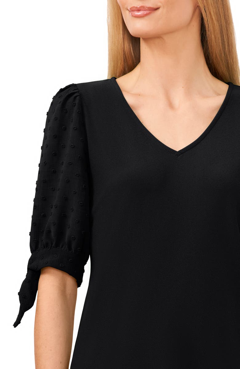 CeCe Clip Dot Sleeve Crepe Top, Alternate, color, Rich Black