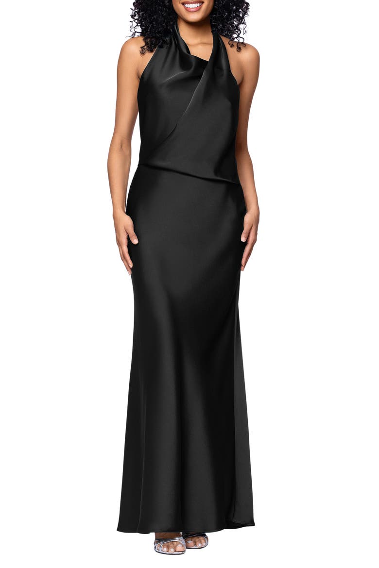 Drape Satin Gown, Main, color, BLACK