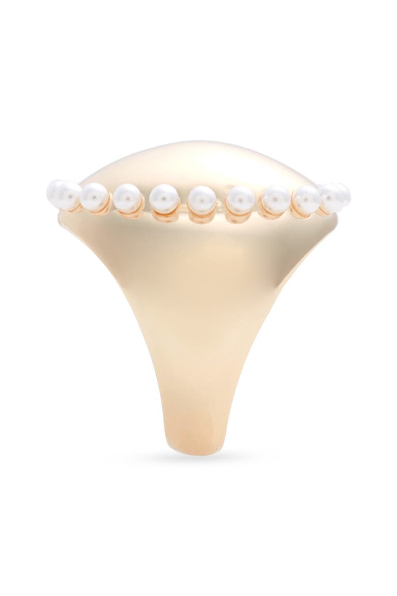 Faux Pearl Border Signet Ring, Alternate, color, WHITE- GOLD