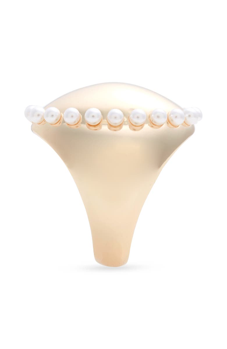 Open Edit Faux Pearl Border Signet Ring, Alternate, color, White- Gold