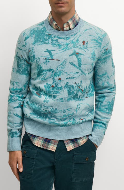 Ski Print Wool Crewneck Sweater
