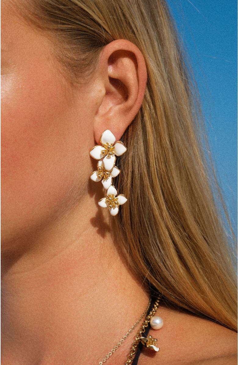 RETRO CHIC Iris Blossom Earrings, Alternate, color, White & Gold