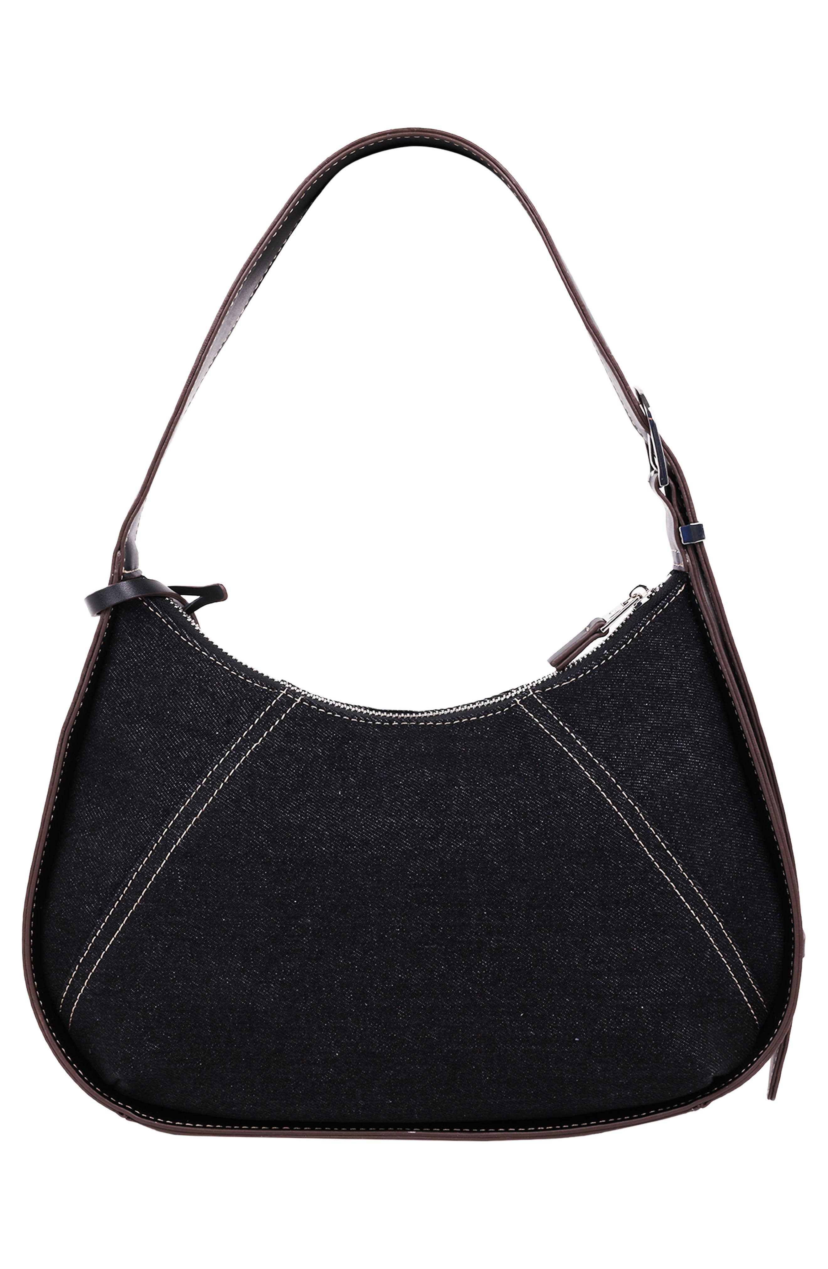 True Religion Studded Logo Denim Shoulder Bag, Alternate, color, Black