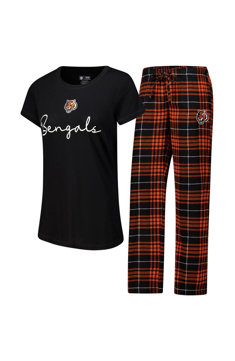 CONCEPTS SPORT Women's Concepts Sport Cincinnati Bengals Vector T-Shirt & Flannel Pants Sleep Set, Main, color, Black