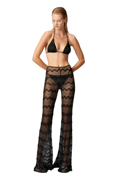 Flare Cover-up Trousers In Zig Zag Lamé Viscose