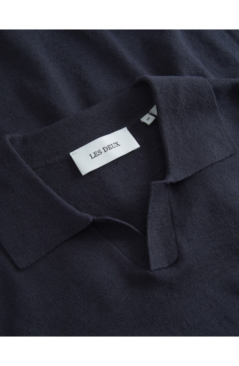 Les Deux Emmanuel Linen & Cotton Johnny Collar Polo, Alternate, color, Dark Navy