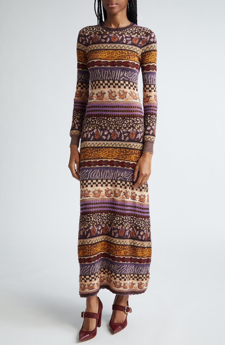 Ulla Johnson Paloma Metallic Mixed Jacquard Long Sleeve Sweater Dress, Alternate, color, 