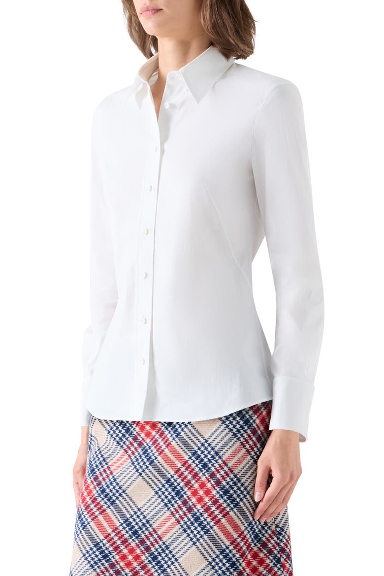 Stretch Cotton Blend Button-Up Shirt, Alternate, color, CREAM