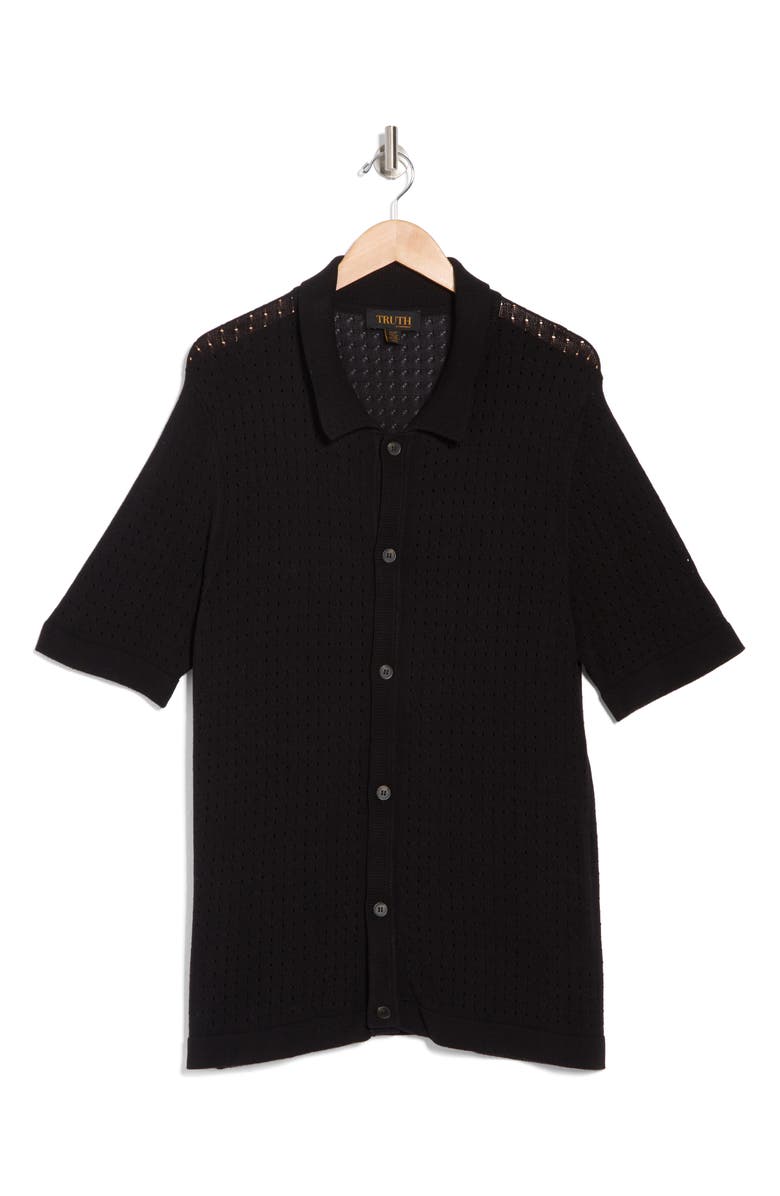 TRUTH Short Sleeve Open Knit Button-Up Shirt, Alternate, color, Black