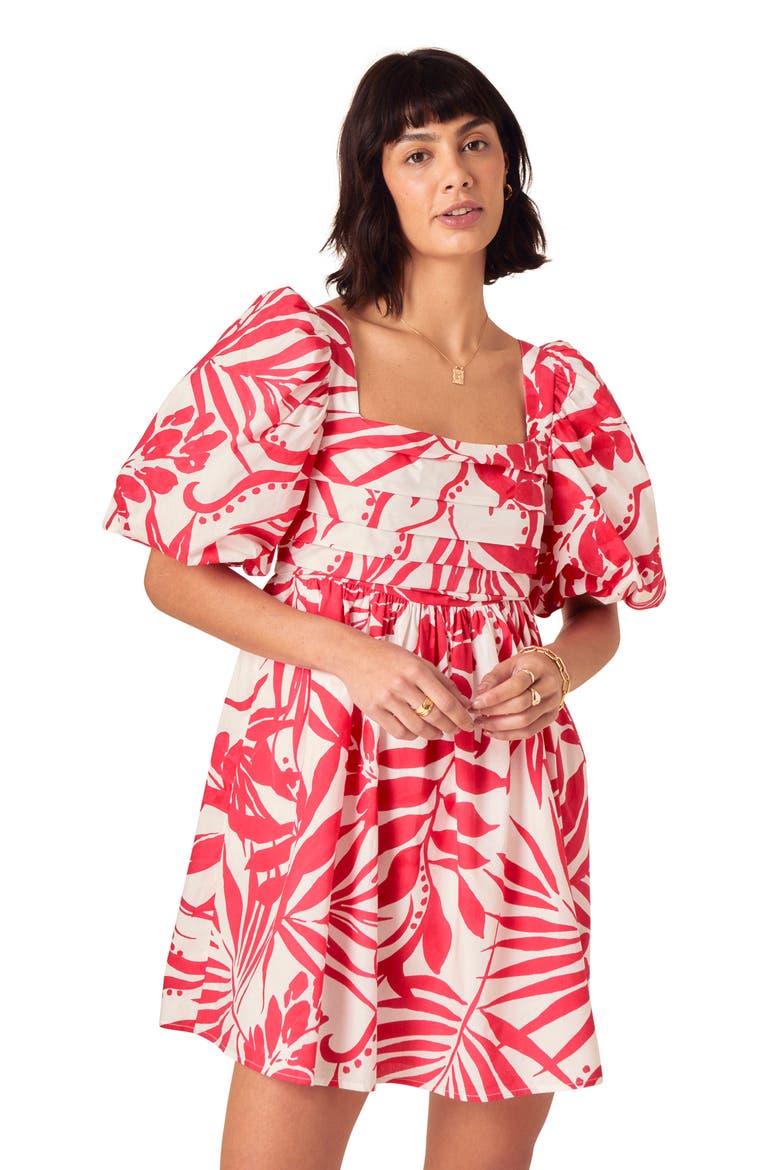 Nova Print Organic Cotton Puff Sleeve Minidress, Alternate, color, RED