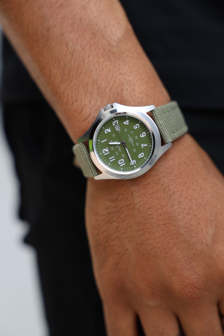 Millitary Dial Calendar Canvas Strap Watch - 40MM, Alternate, color, Green