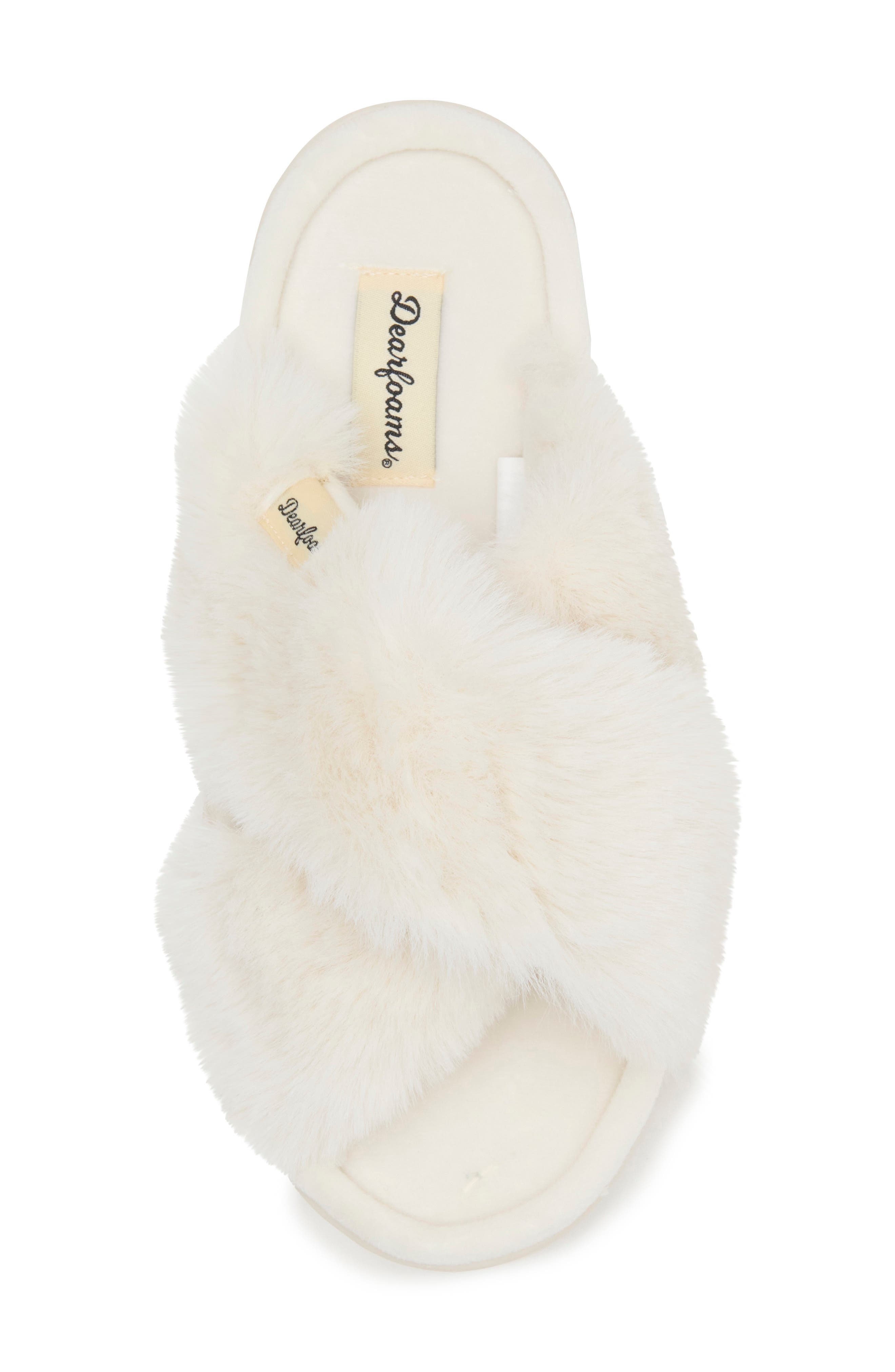 Diana Faux Fur Crossband Slide Slipper, Alternate, color, MUSLIN