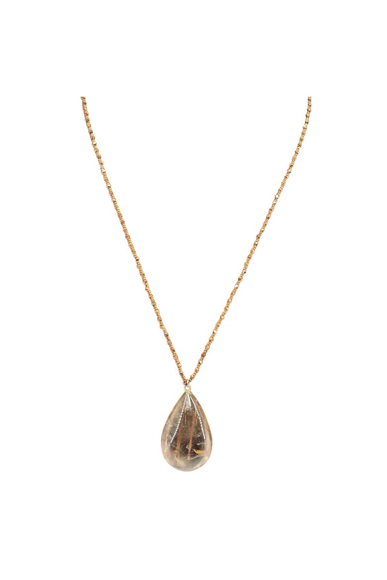 Rutilated Quartz Necklace with Faceted Copper-Tone Beads, Main, color, Brown