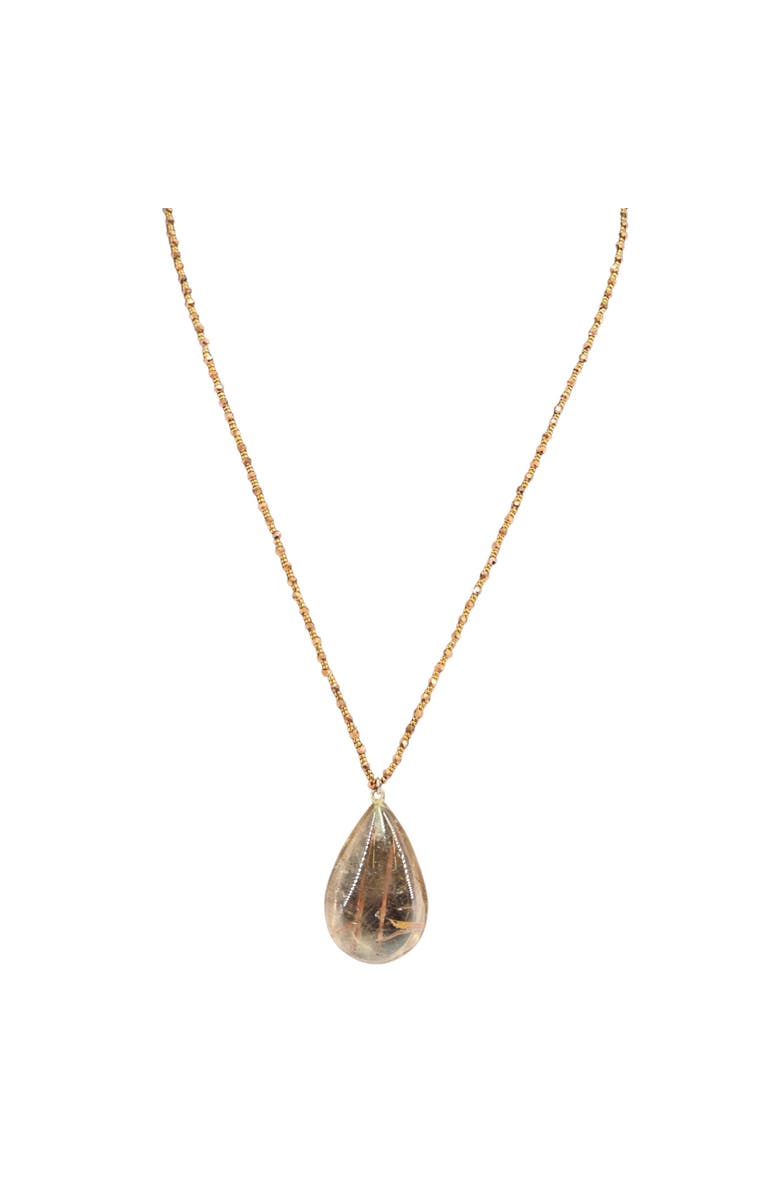 MADISON BEVERLY HILLS Rutilated Quartz Necklace with Faceted Copper-Tone Beads, Main, color, Brown