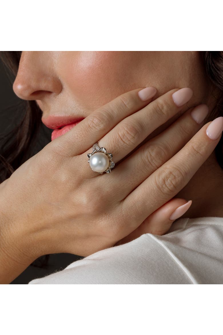 South Sea Pearl & Diamond Robin Ring, Alternate, color, White Gold
