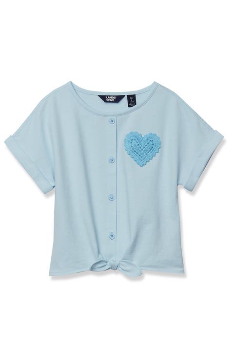 Girls Slouchy Button Front Terry Knit Top