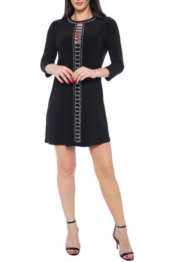 Marina Three-quarter Sleeve Scuba Minidress In Black