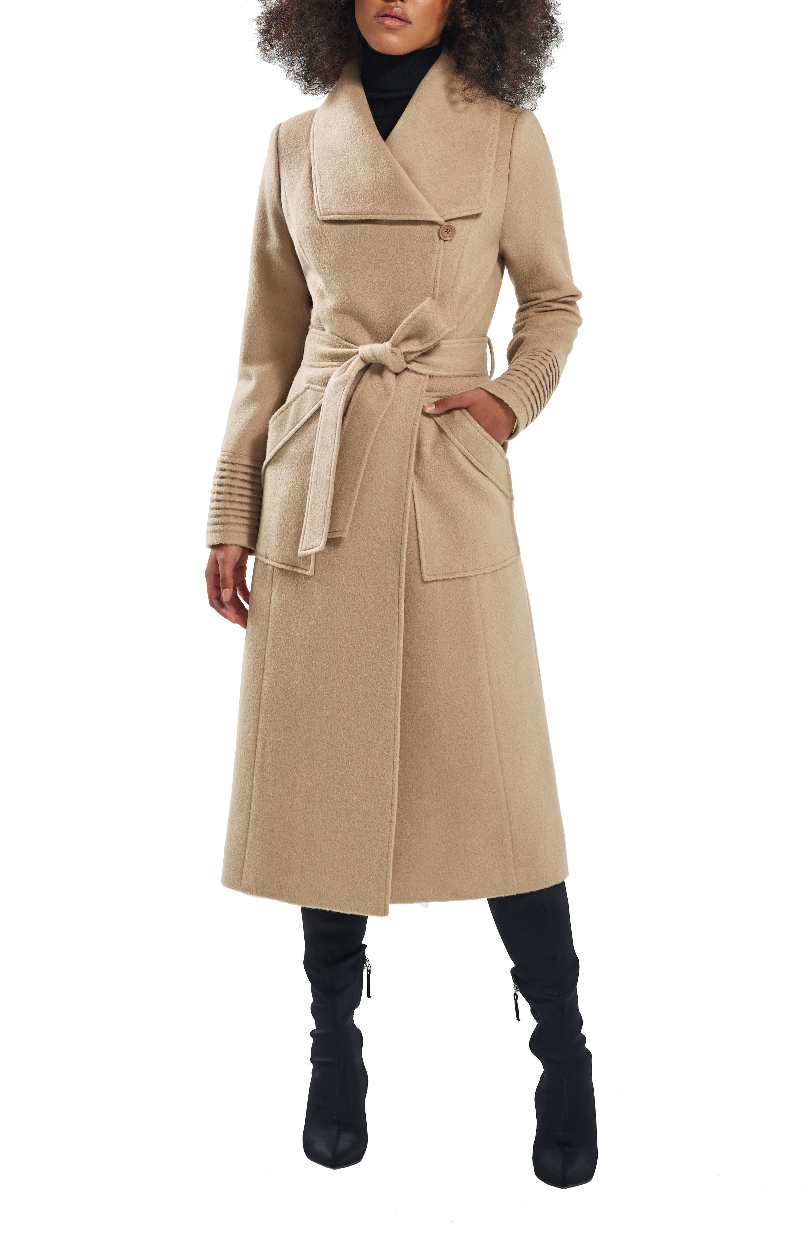 Wide Collar Belted Alpaca & Wool Wrap Coat - image 2