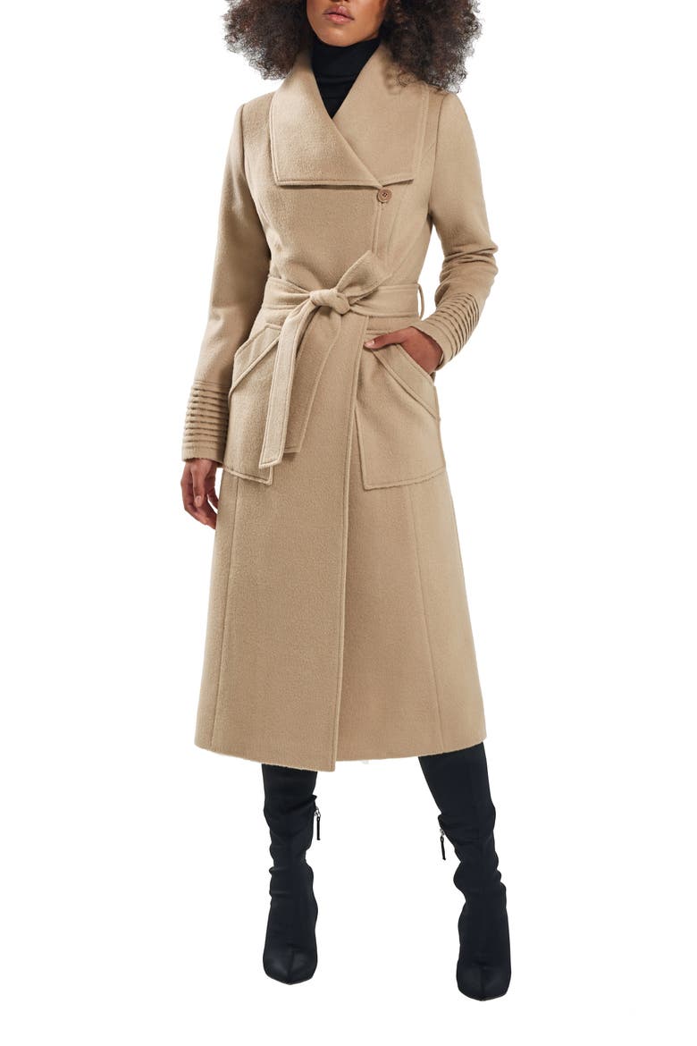 Wide Collar Belted Alpaca & Wool Wrap Coat, Alternate, color, CAMEL