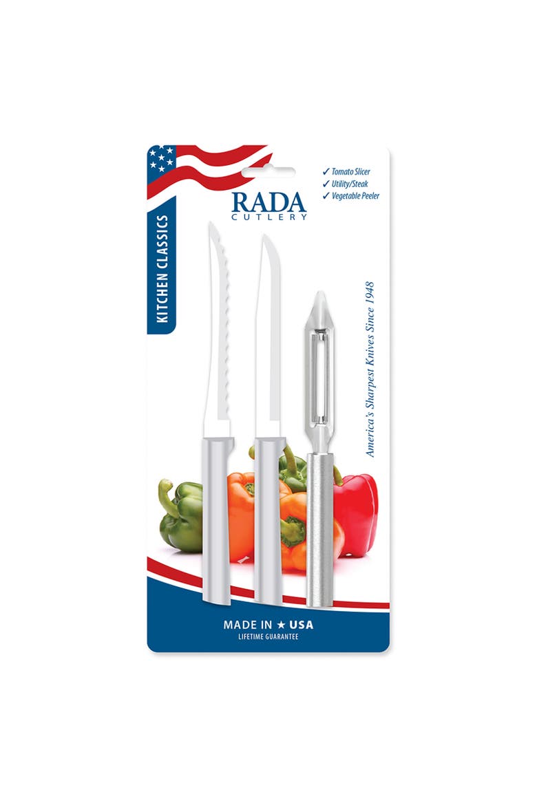 3 Piece Knife Set ProPak with Tomato Slicer, Vegetable Peeler, and Utility Knife, Main, color, Silver