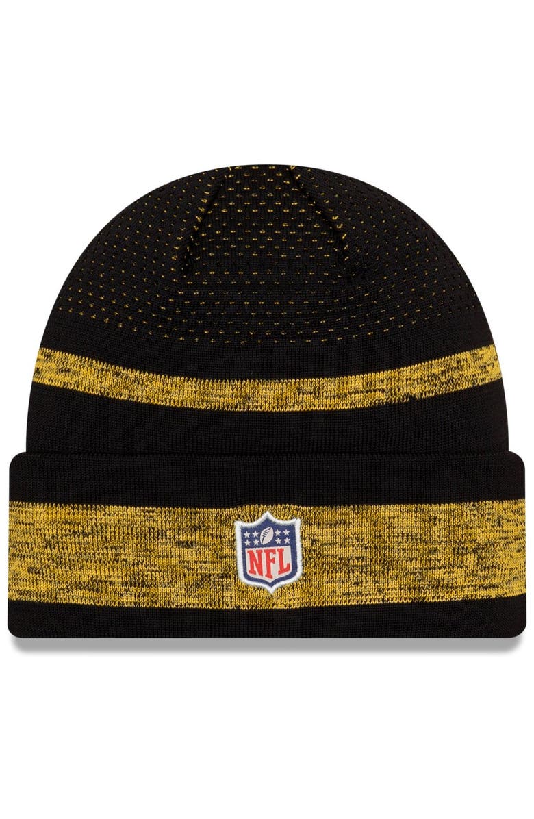 New Era Youth New Era Black Pittsburgh Steelers 2021 NFL Sideline Tech Cuffed Knit Hat, Alternate, color,