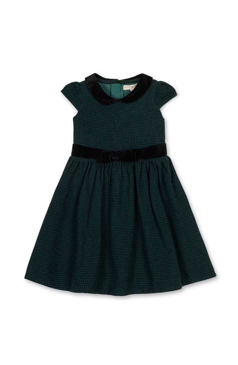 Hope & Henry Kids' Organic Flutter Sleeve Peter Pan Collar Party Dress, Main, color, Scottish Houndstooth