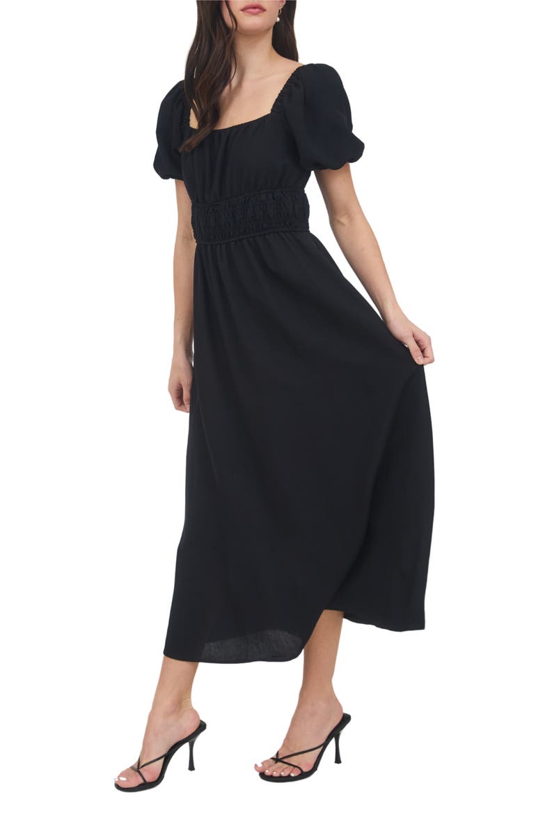 AUGUST SKY Puff Sleeve Midi Dress, Alternate, color, Black