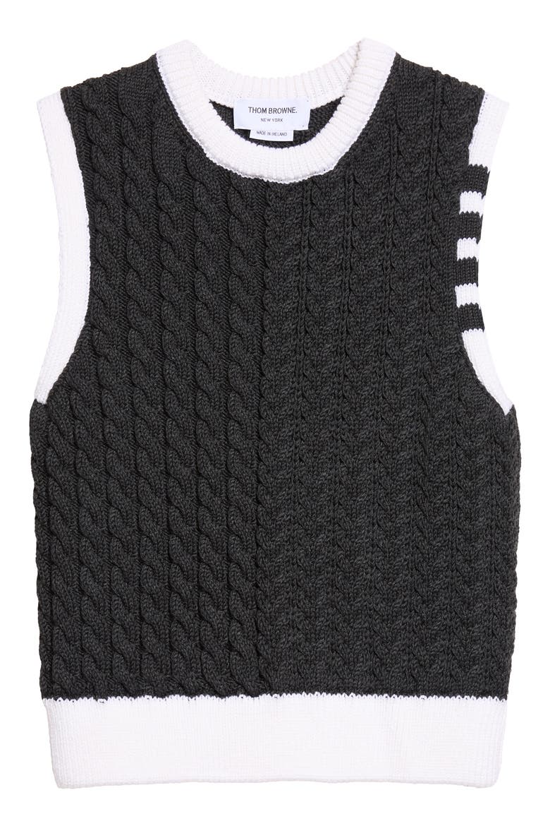 Aran Cable Knit Sweater Vest, Alternate, color, DARK GREY