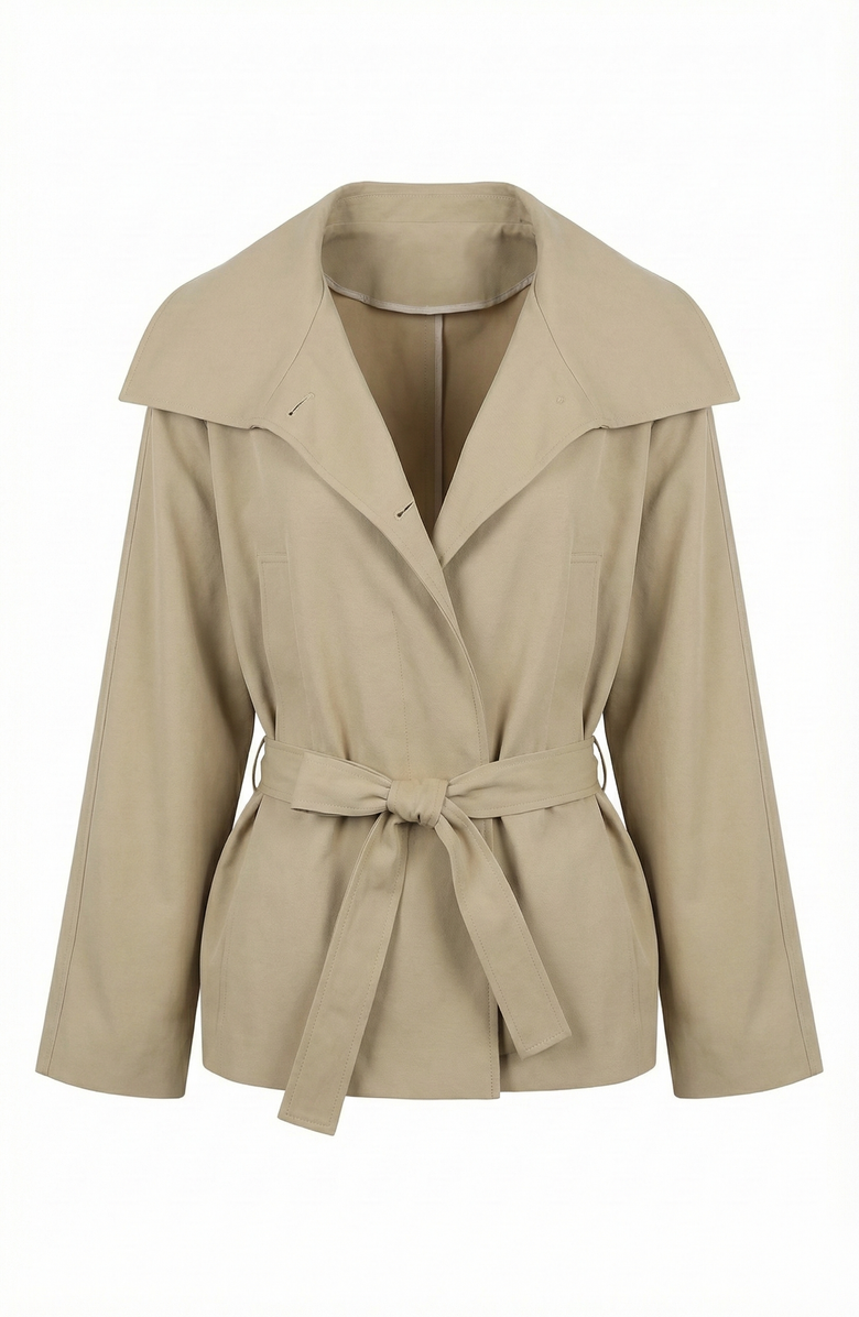 Modenaire Belted Wide Lapels Wrap Jacket, Alternate, color, Tan