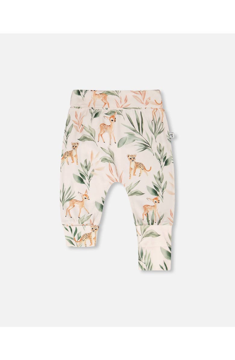Deux par Deux 2 Pack Organic Cotton Jersey Evolutive Deer Printed Pants, Alternate, color, Peach Deer Print