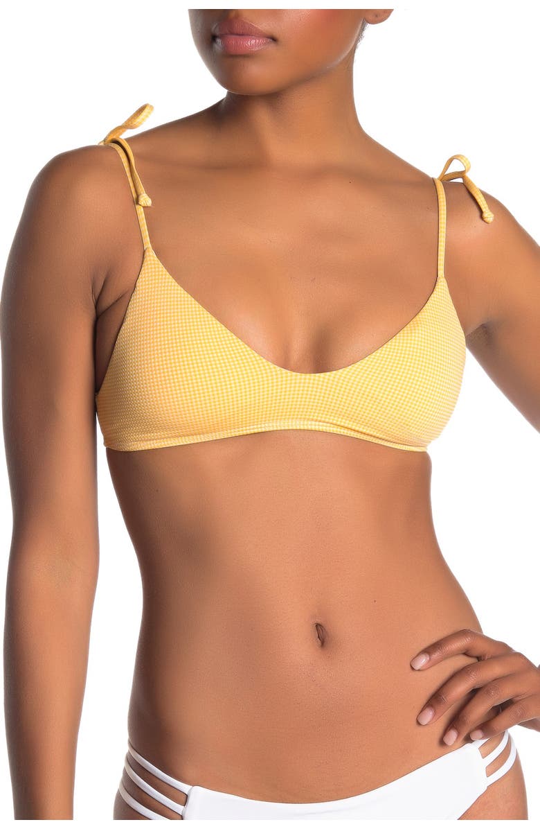 LSPACE Daisy Gingham Tie Strap Bikini Top, Main, color,