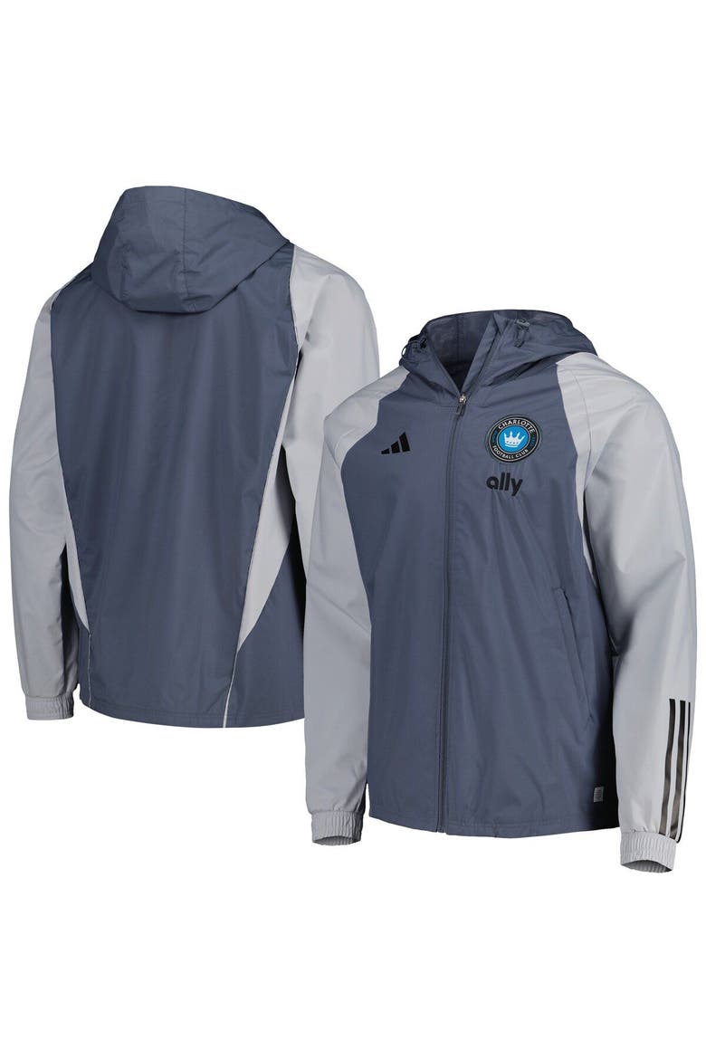 Men's adidas Charcoal Charlotte FC All-Weather Raglan Hoodie Full-Zip Jacket, Main, color, Charcoal