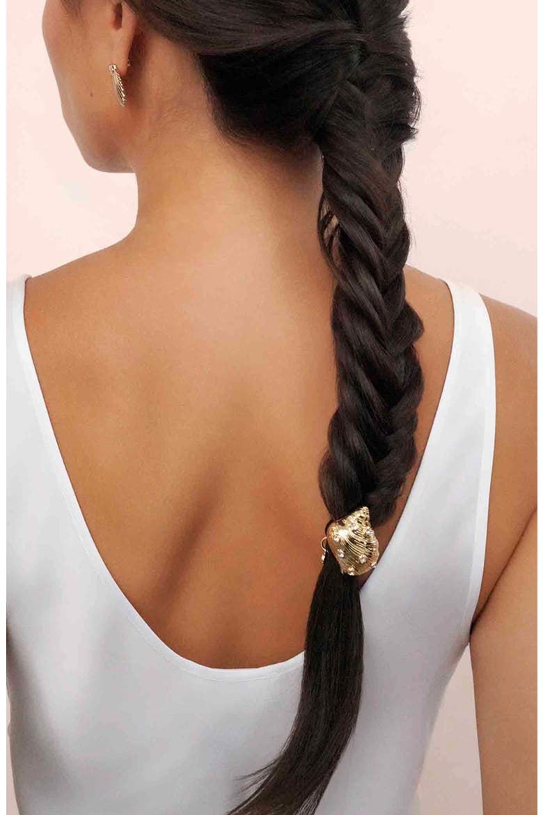 Soleil Seashell Ponytail Holder, Alternate, color, GOLD