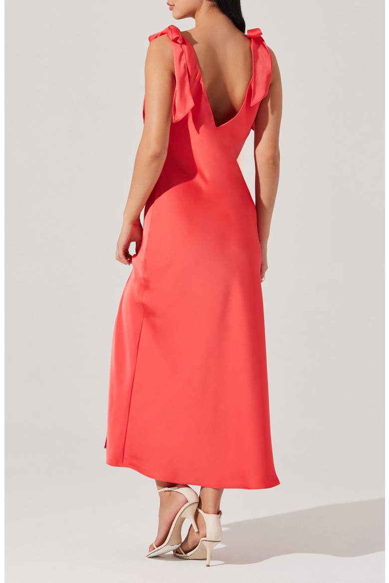 Allexina Tie Shoulder Satin Midi Dress, Alternate, color, CORAL