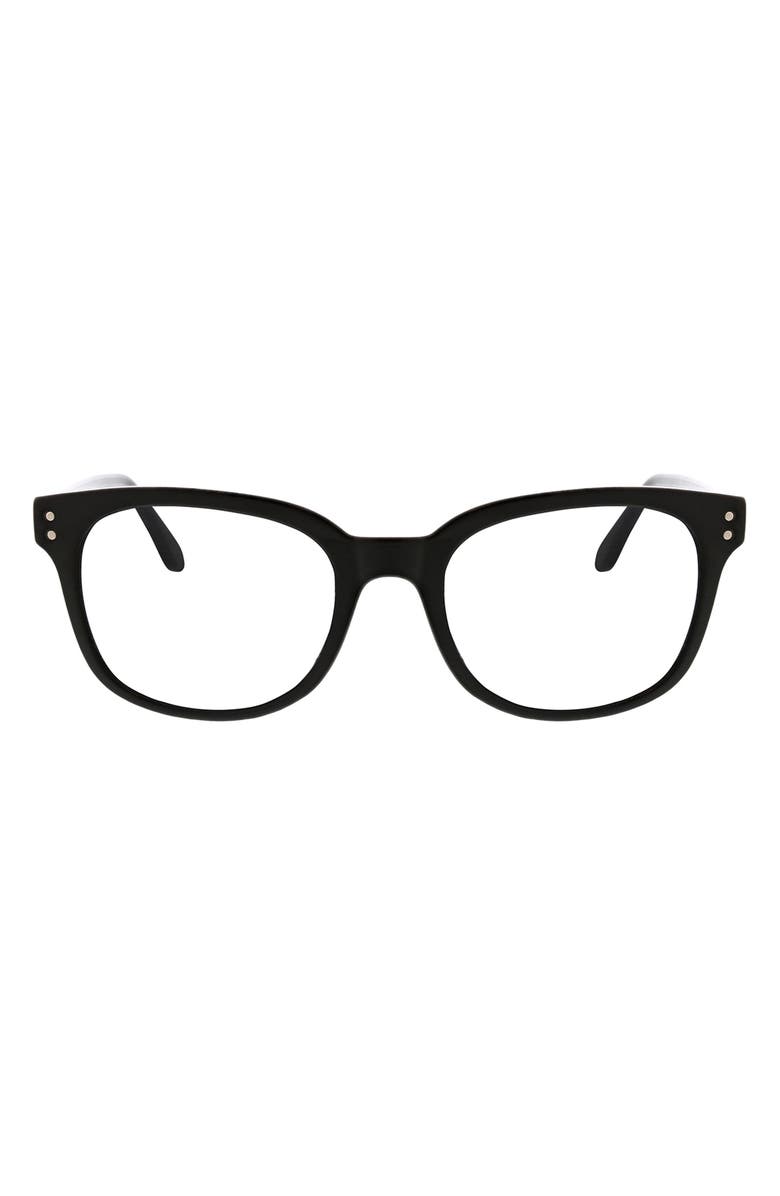 Oscar de la Renta 54mm Square Blue Light Blocking Reading Glasses, Main, color, Shiny Black