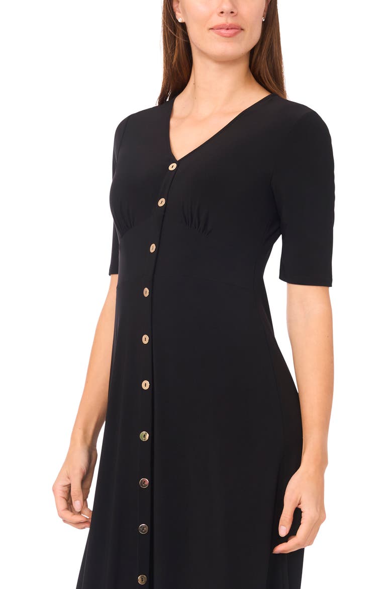 Button Front Midi Dress, Alternate, color, BLACK