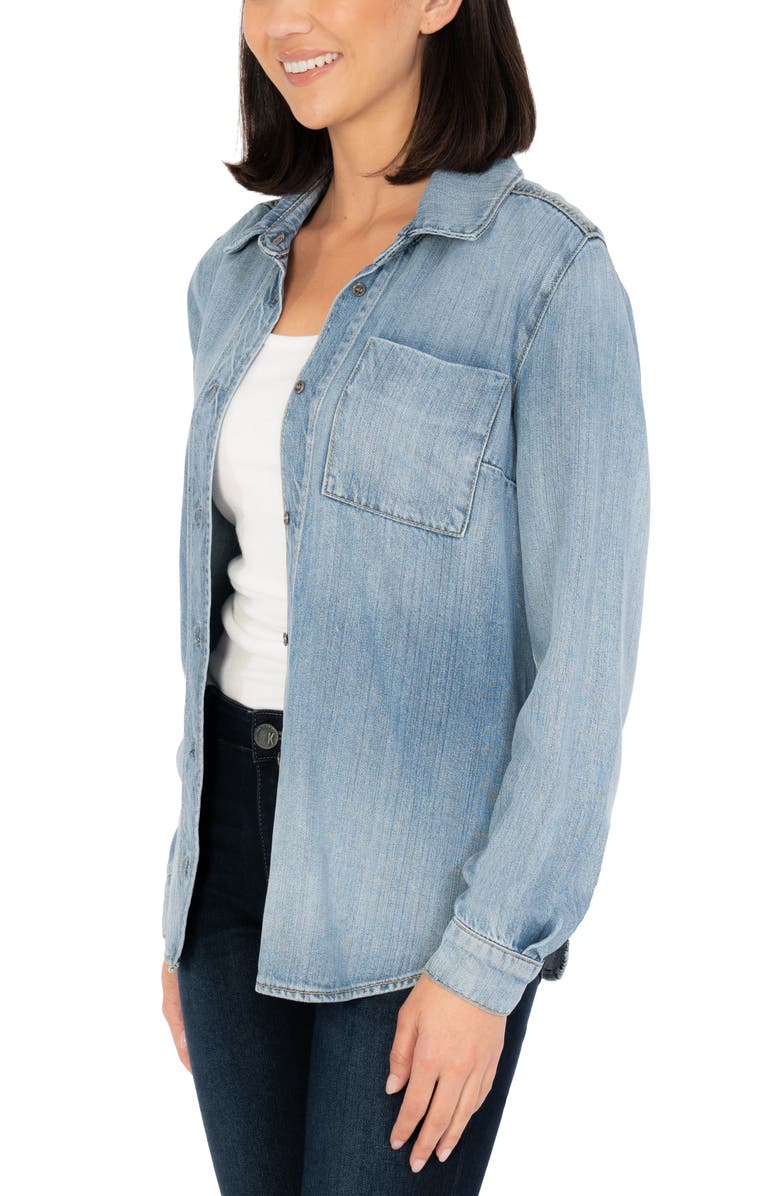 KUT from the Kloth Grace Fitted Long Sleeve Denim Button-Up Shirt, Alternate, color,
