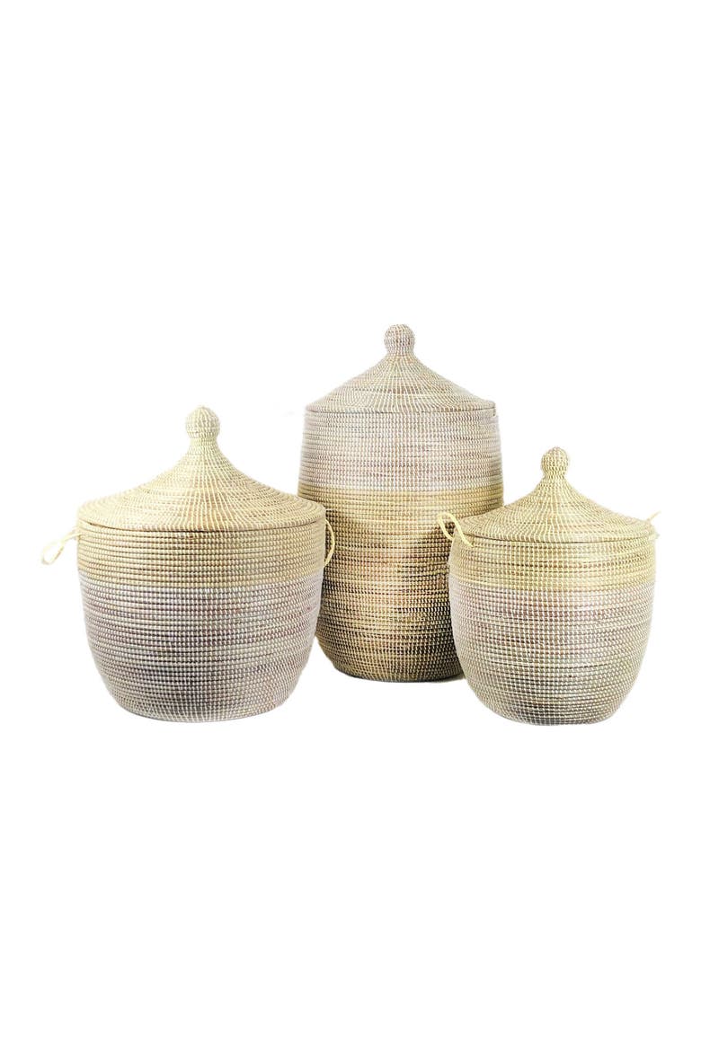 Dou Lid Storage Basket Two-Tone Low Storage, Alternate, color, Natural and White