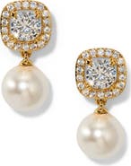 Nadri Halo Imitation Pearl Drop Earrings