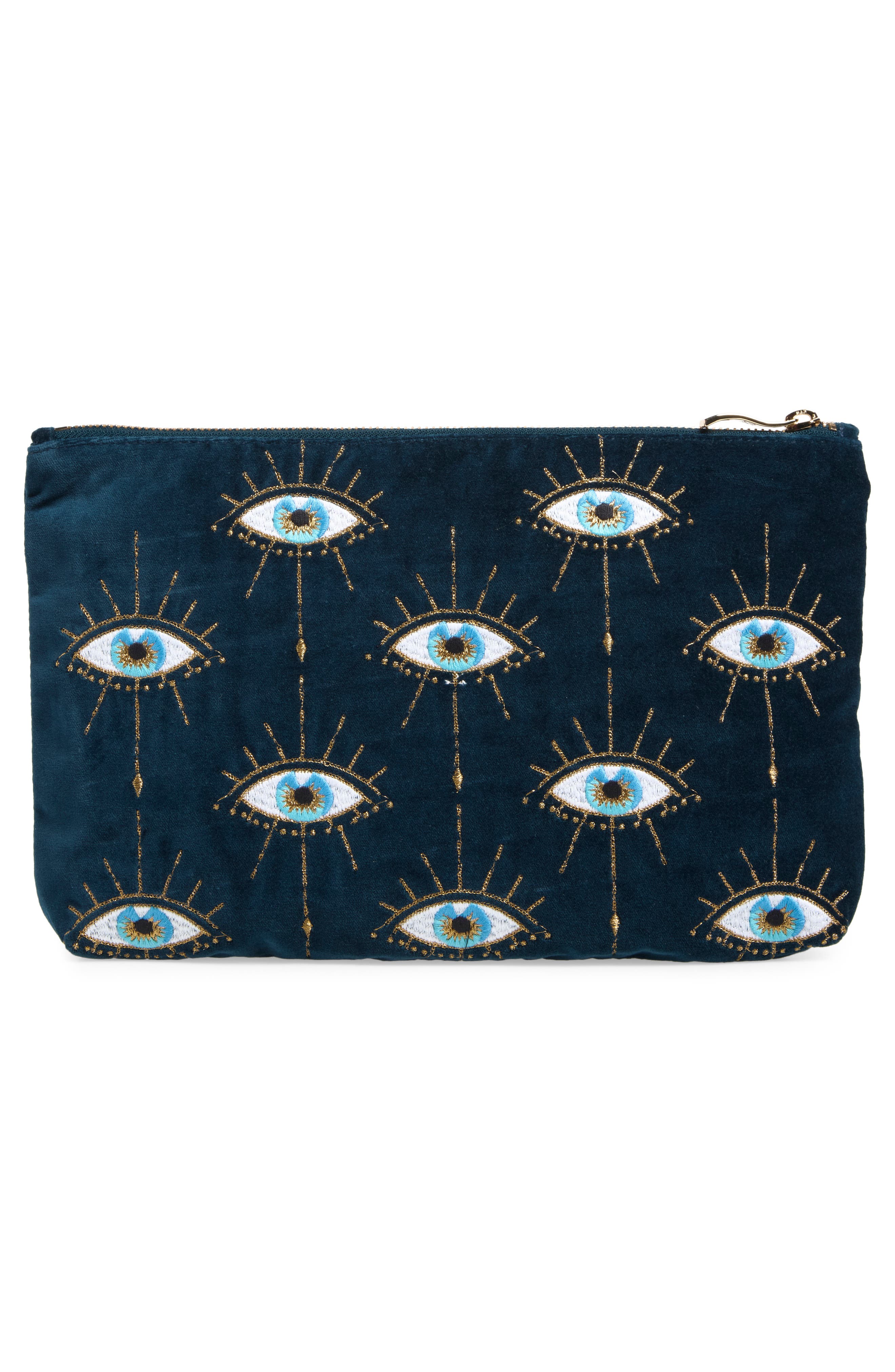 Mystical Eye Everyday Velvet Pouch, Alternate, color, INK BLUE