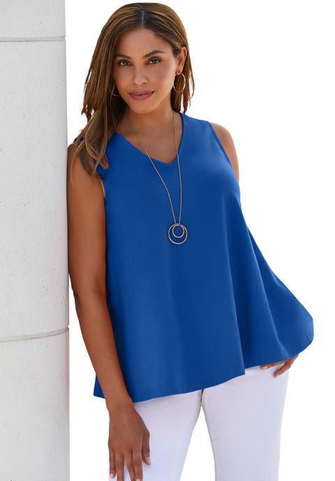 Stretch Cotton V-Neck Trapeze Tank (Plus)